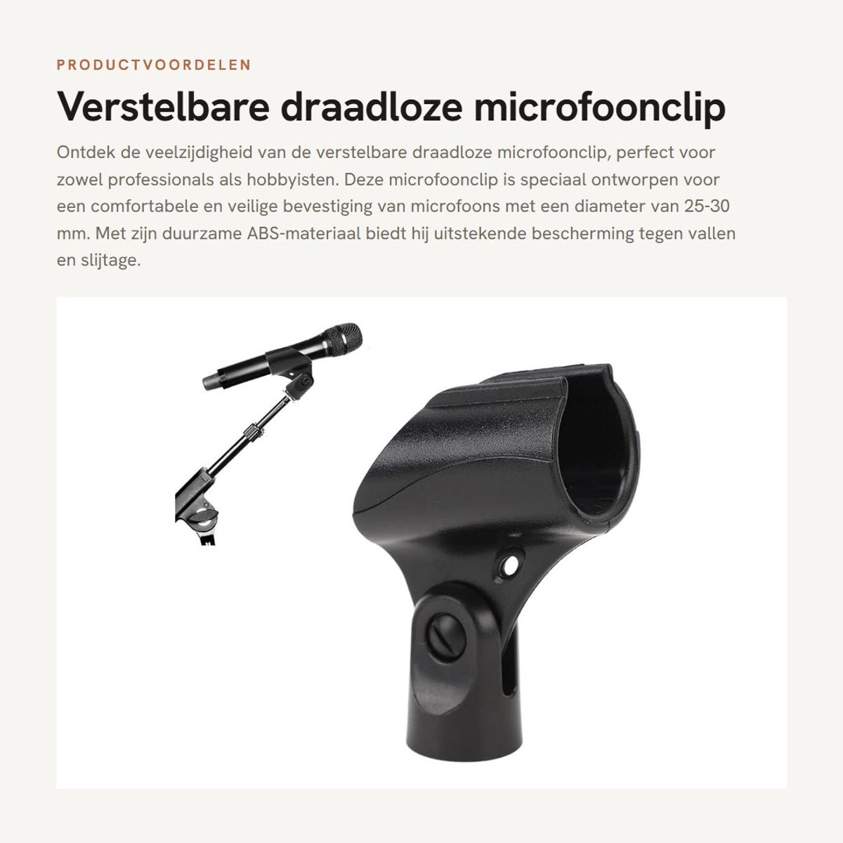 Dailygoods- Microfoonclip Verstelbaar - Draadloze Klem - ABS-Materiaal - 25-30 mm Compatibiliteit - Schokbestendig - Hoekaanpassing - Microfoonklem
