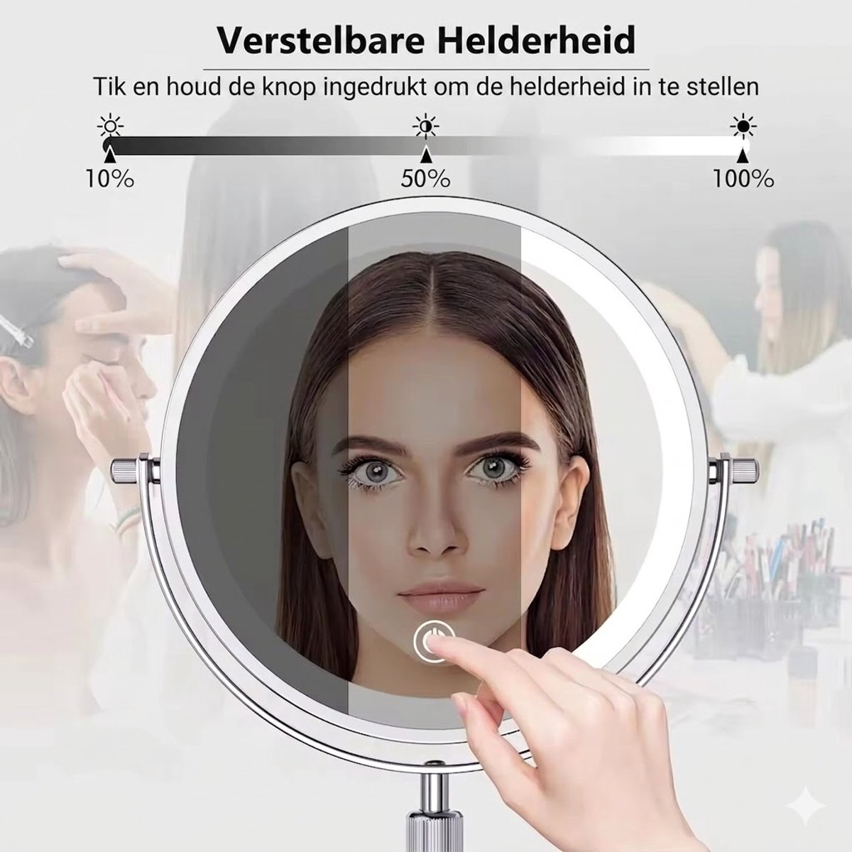 KHRONOX® Make Up Spiegel, Make-Up Spiegel Met LED Verlichting, 10x Vergroting, 3 Lichtstanden, USB Oplaadbaar, 2000 Mah, Vergrootspiegel, Make Up Spiegel 10x Vergroting, Badkamerspiegel, Scheerspiegel, 360° Draaibaar, Valentijnsdag, Cadeautje, ZILVER — cadeau in Verzorging - foto 6