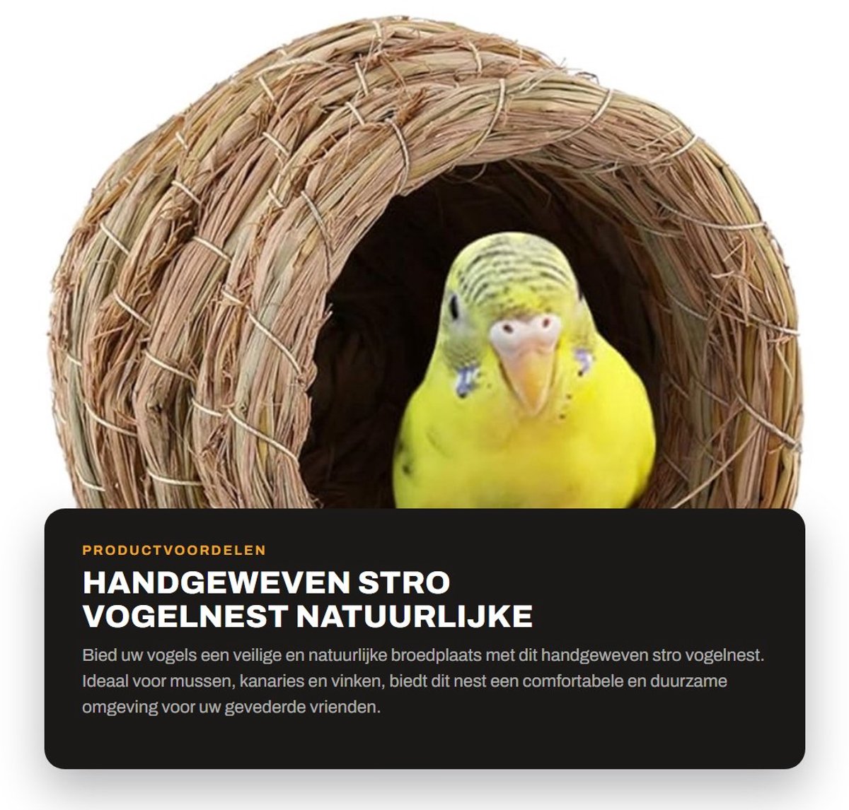 Dailygoods- Vogelnest handgeweven stro - broedplaats voor mussen - kanaries - vinken - natuurlijk materiaal - geschikt voor buiten - Vogelnestje