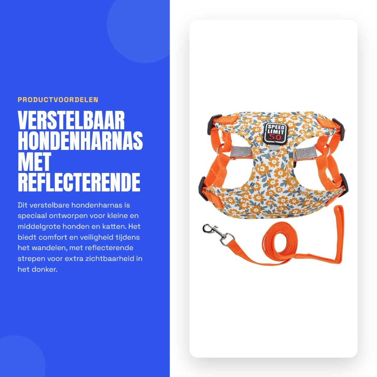Dailygoods- Hondenharnas Verstelbaar - Hondenriem met Reflecterende Strepen - Harnas voor Kleine/Middelgrote Honden - Veilig Sluitsysteem - Hoogwaardig Polyester/Katoen