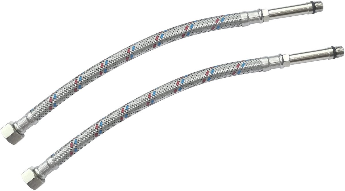 Dailygoods- Verbindingsslang Set van 2 - Flexibele Slang - Sanitaire Voedingsslang - Lengte 300mm - 3/8"/M10 Aansluiting - Gevlochten Staal