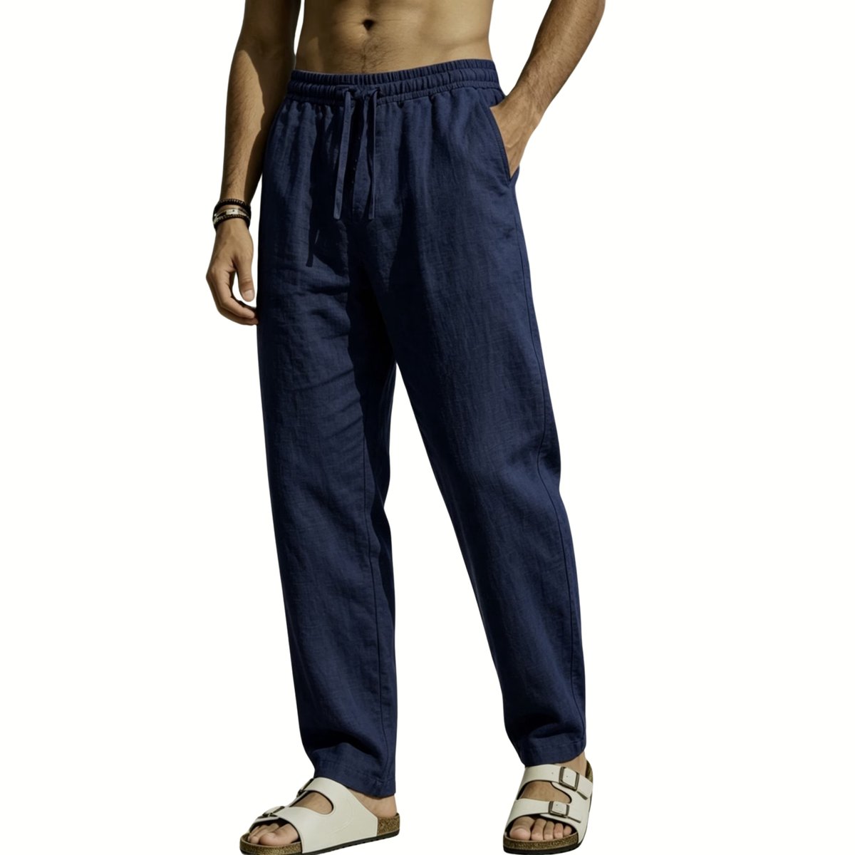 Currero Linnen Broek Heren - Zomerbroek - Volwassenen - Lange Broek - Pantalon - Strandbroek - Zomer - Ibiza Stijl - Marineblauw S