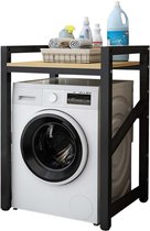 Livista Wasmachinerek - Wasmachine kast - Badkamerrek – Ruimtebesparende Wasmachine Organizer – Stalen Frame – 3 Hoogtestanden – Water-, Kras- en Hittebestendig Werkblad – Antislip Voetjes – 200 kg Draagvermogen - Zwart/Hout