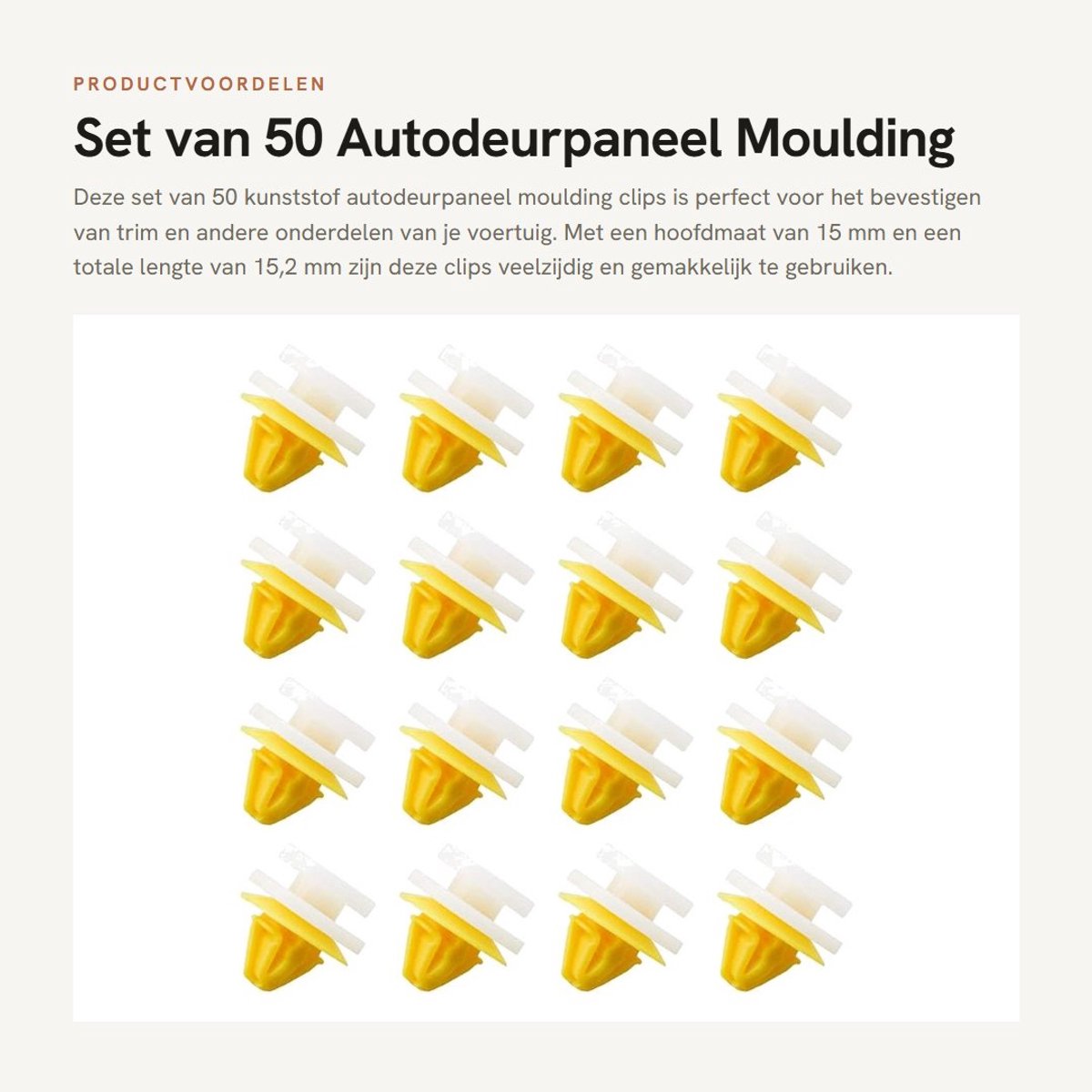 Dailygoods- Autodeurpaneel Clips 50 Stuks - Kunststof Bevestigingsmiddelen - Trim Houders - Wielkastbekleding - Compatibel met DYC101420 - 15mm Kopdiameter