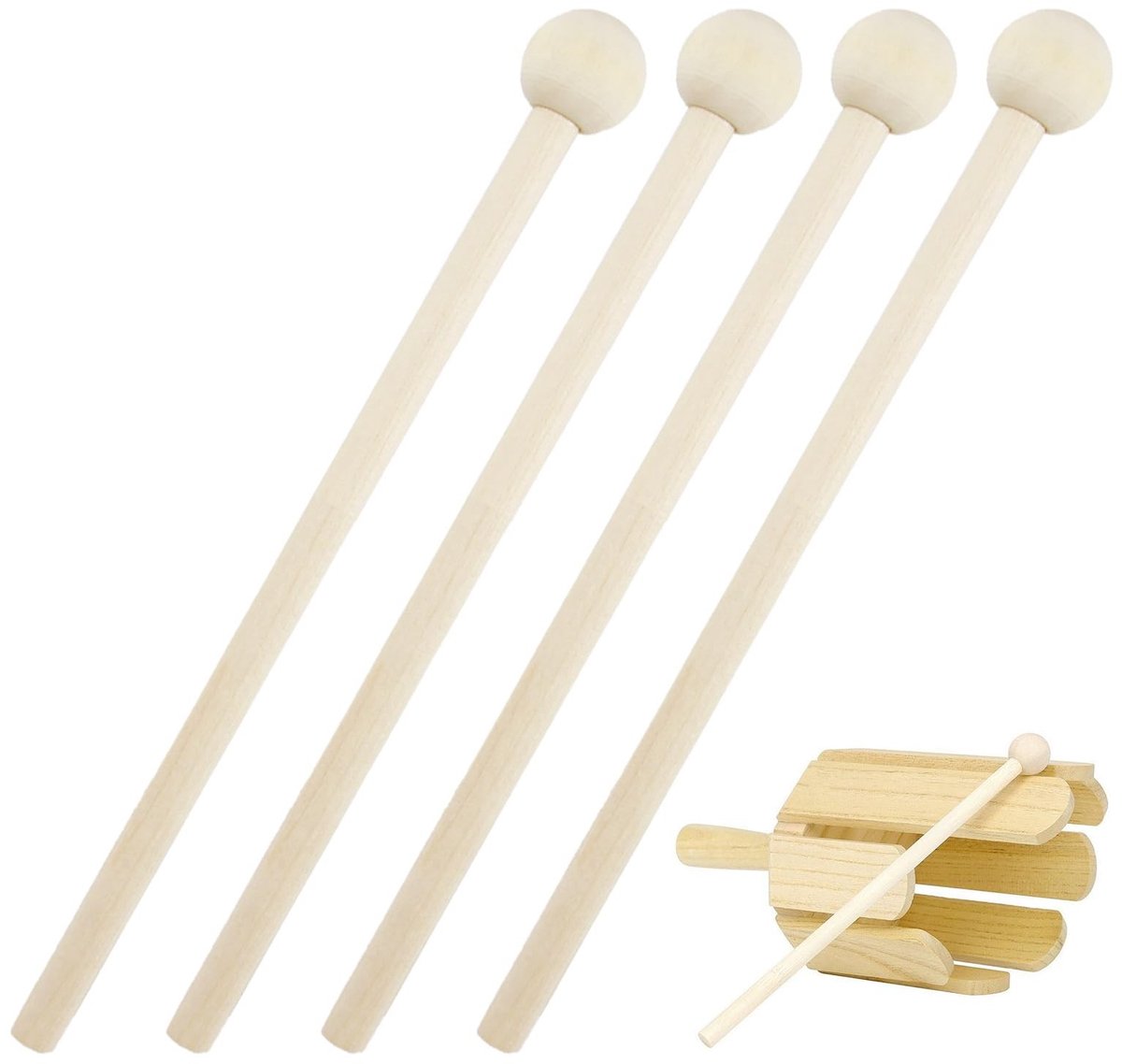 Dailygoods- Drumsticks 4-delige set - Houten Stokken - Voor Xylofoon/Marimba - 15 cm Lang - Natuurlijk Hout - Ergonomische Handgreep - Percussiestokken