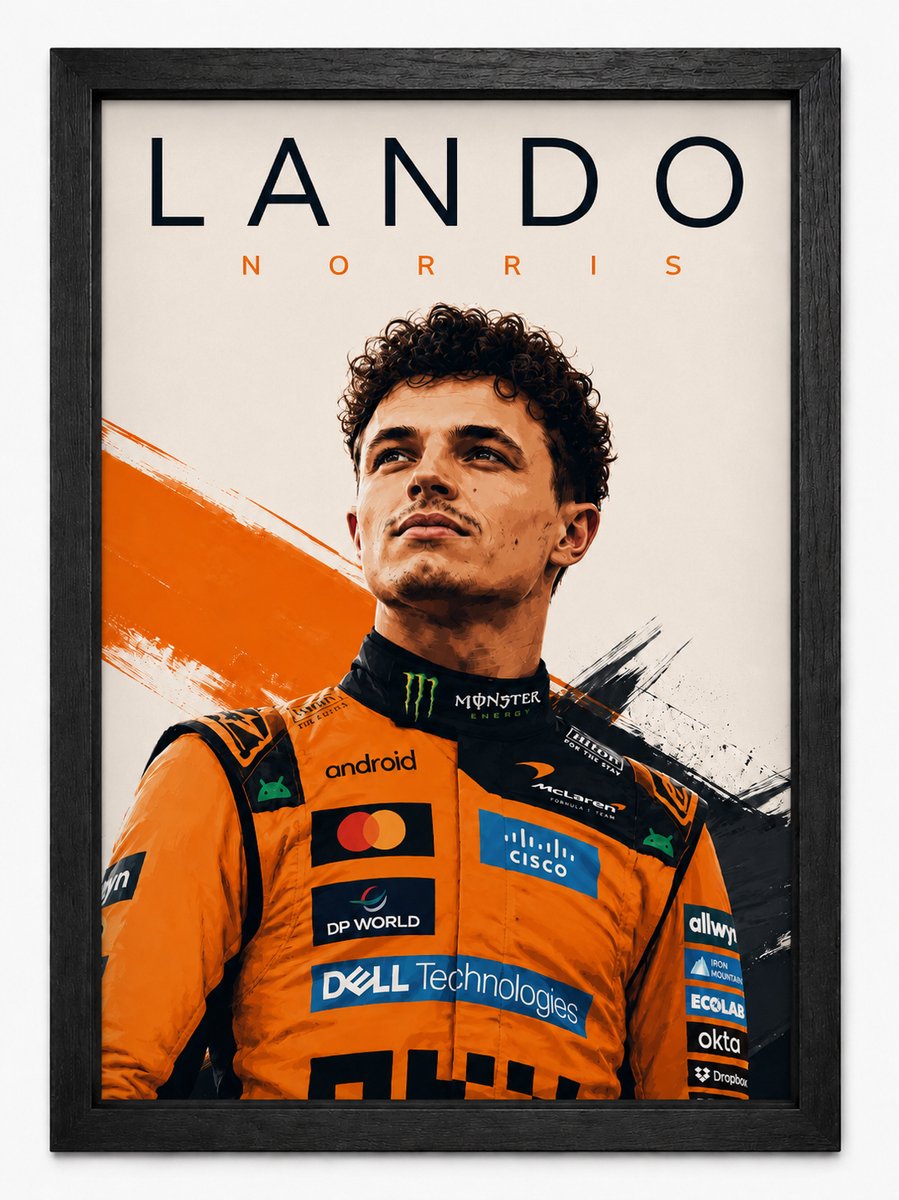 Lando Norris Poster | McLaren Formule 1 | Inclusief Zwarte A4 Lijst