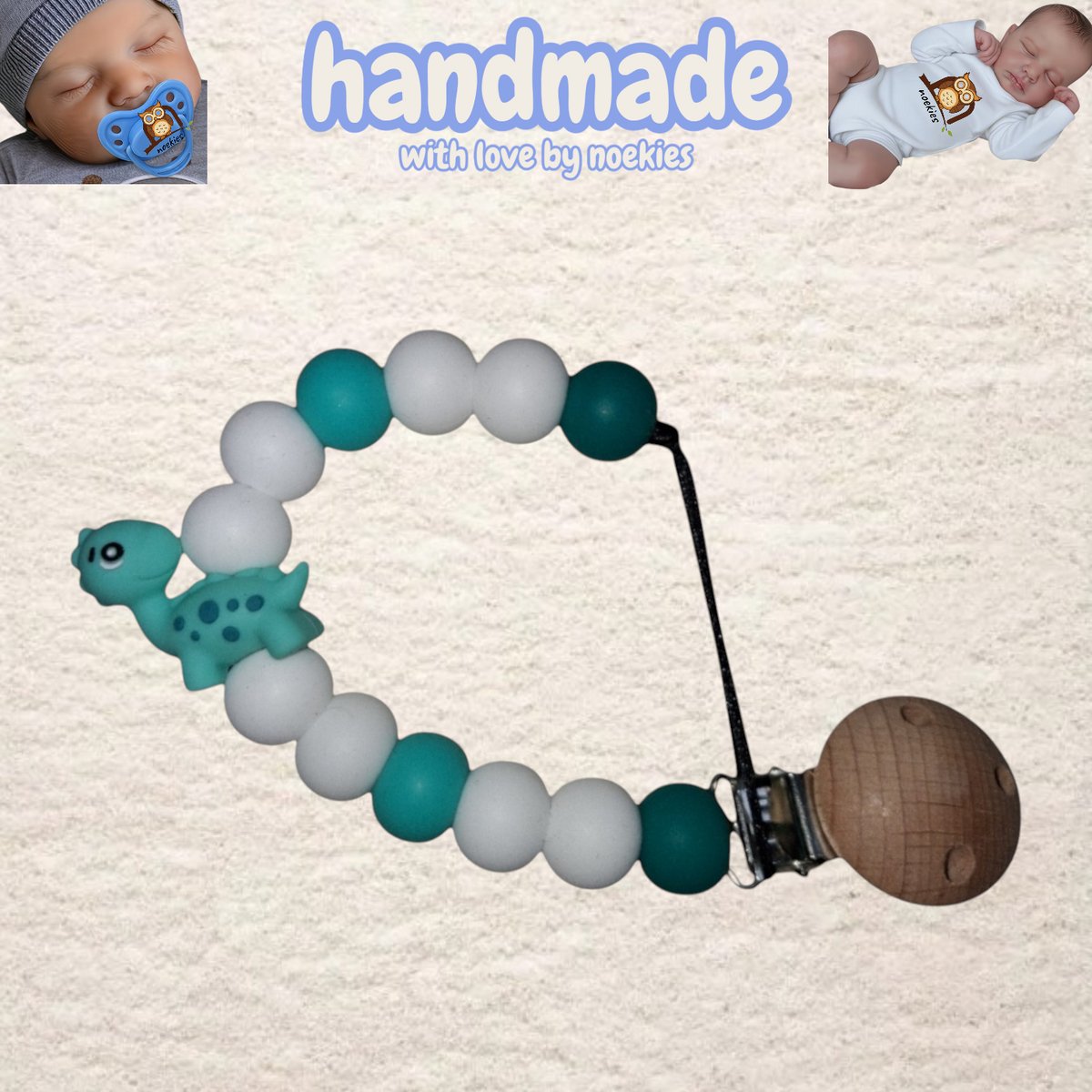 noekies speenkoord turquoise groen wit Kraamcadeau - Speenketting - Babycadeau - Babyshower nr 31
