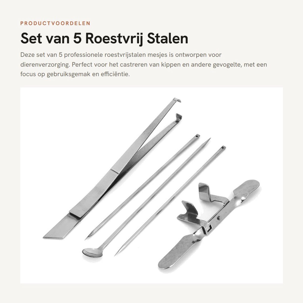 Dailygoods - Set van 5 Roestvrij Stalen Mesjes voor Dierenverzorging