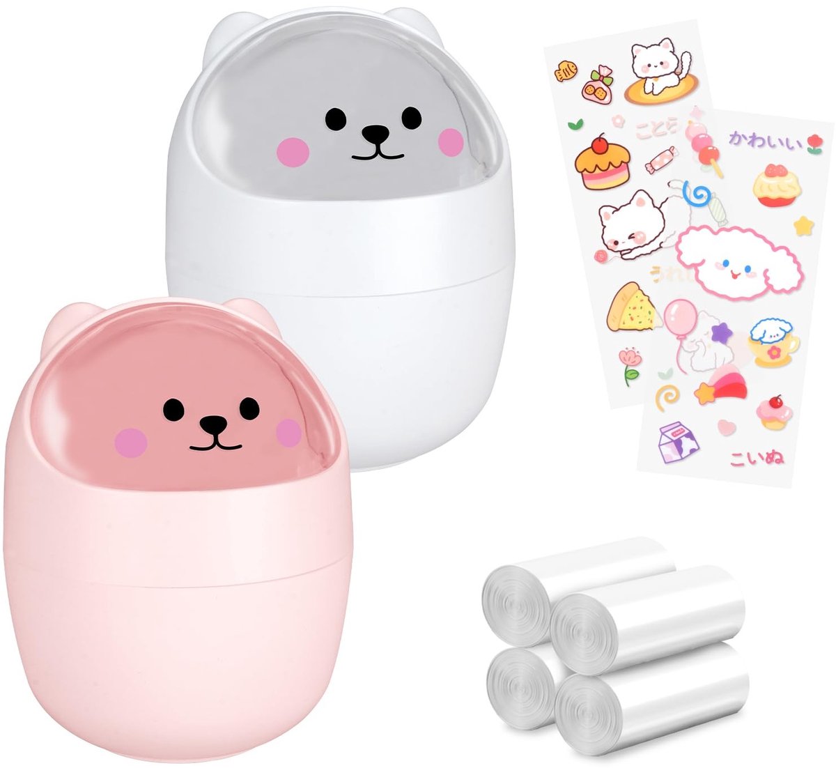 Dailygoods- Afvalbak Mini - Afvalbakje Aanrecht - Prullenbak Bureau - Afvalzakken - Kawaii Dierenvorm - 2 Stuks met Stickers