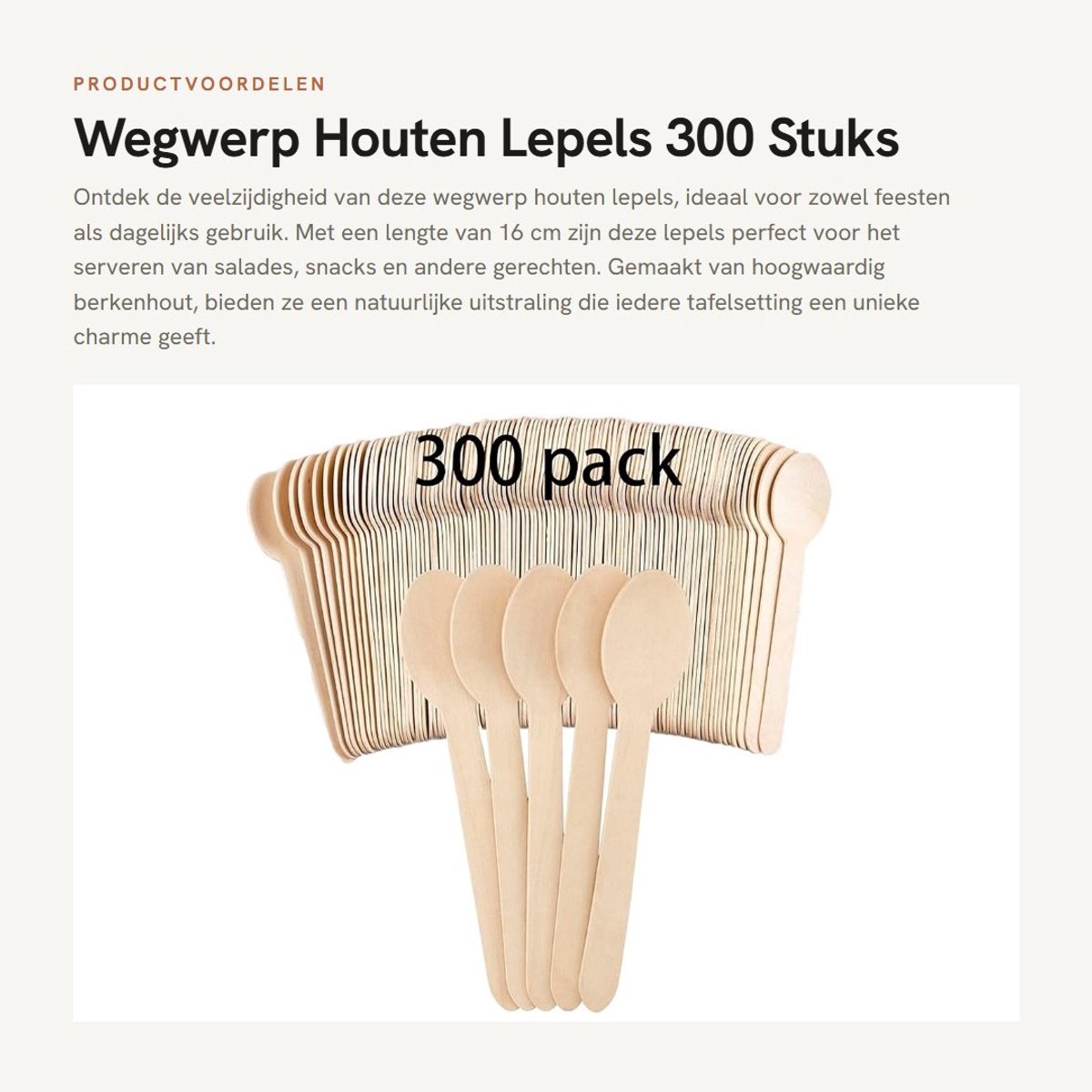 Dailygoods- Houten Lepel Set 300 Stuks - Natuurlijke Berken Houten Lepels - Wegwerp Lepels - 16 cm - Stevig en Glad Oppervlak
