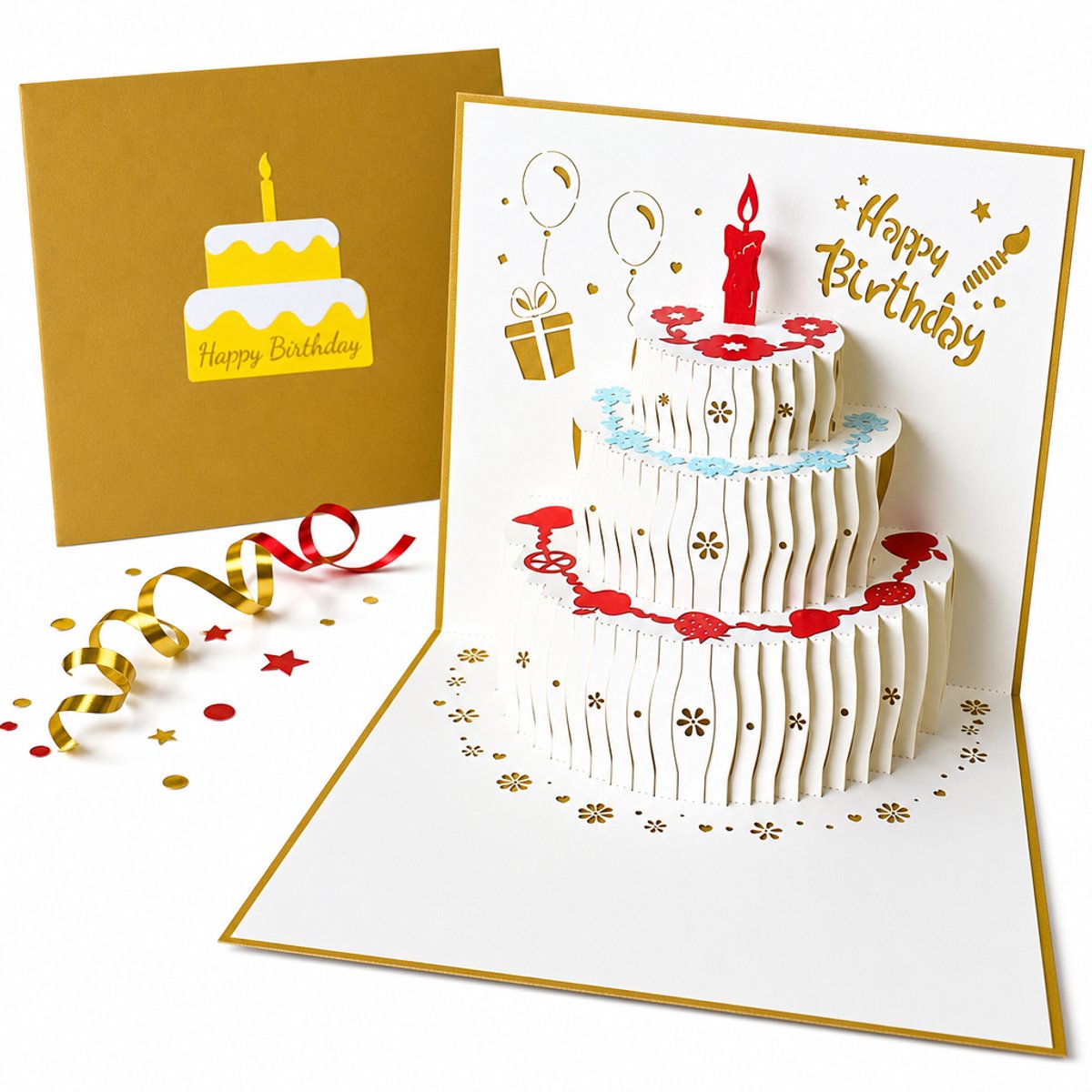 Verjaardagskaarten met envelop - Wenskaarten verjaardag - Happy Birthday - 3D pop up kaarten taart - kinderen - cadeau - verjaardagskaart