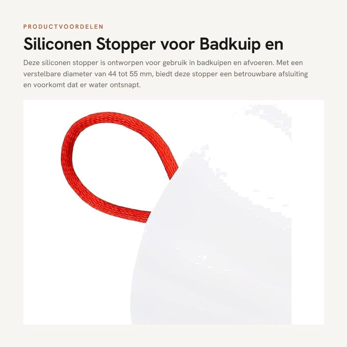 Dailygoods- Badkuipstopper Massief - Afvoerplug - Afvoerzeef - Gootsteenstop - Siliconen - Verstelbaar 44-55 mm - Afvoerstop