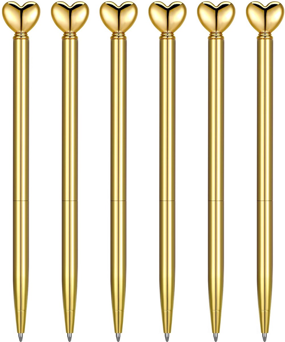 Dailygoods- Balpennen Hartvormig Ontwerp - 6 Stuks - Zinklegering/Roestvrij Staal - Decoratieve Pennen - Cadeaus voor Vrouwen - Perfect voor Diverse Gelegenheden - Schrijfpen