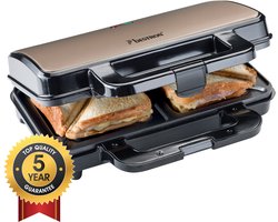 Bestron Tosti apparaat - ASM90XLSAT - 900W - Voor 2 tosti's - Anti aanbaklaag - Wit/Grijs - 5 jaar garantie