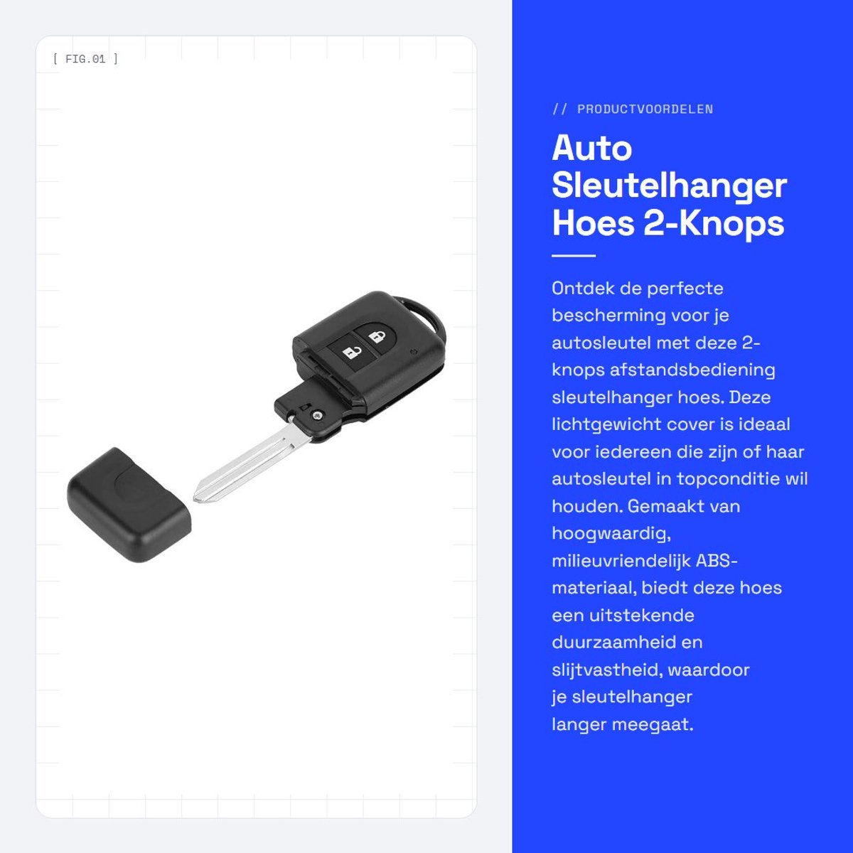 Dailygoods- Sleutelhanger 2-knops - ABS Behuizing - Lichtgewicht - Duurzaam - Bescherming tegen slijtage - Perfecte vervanging - Autosleutelbehuizing