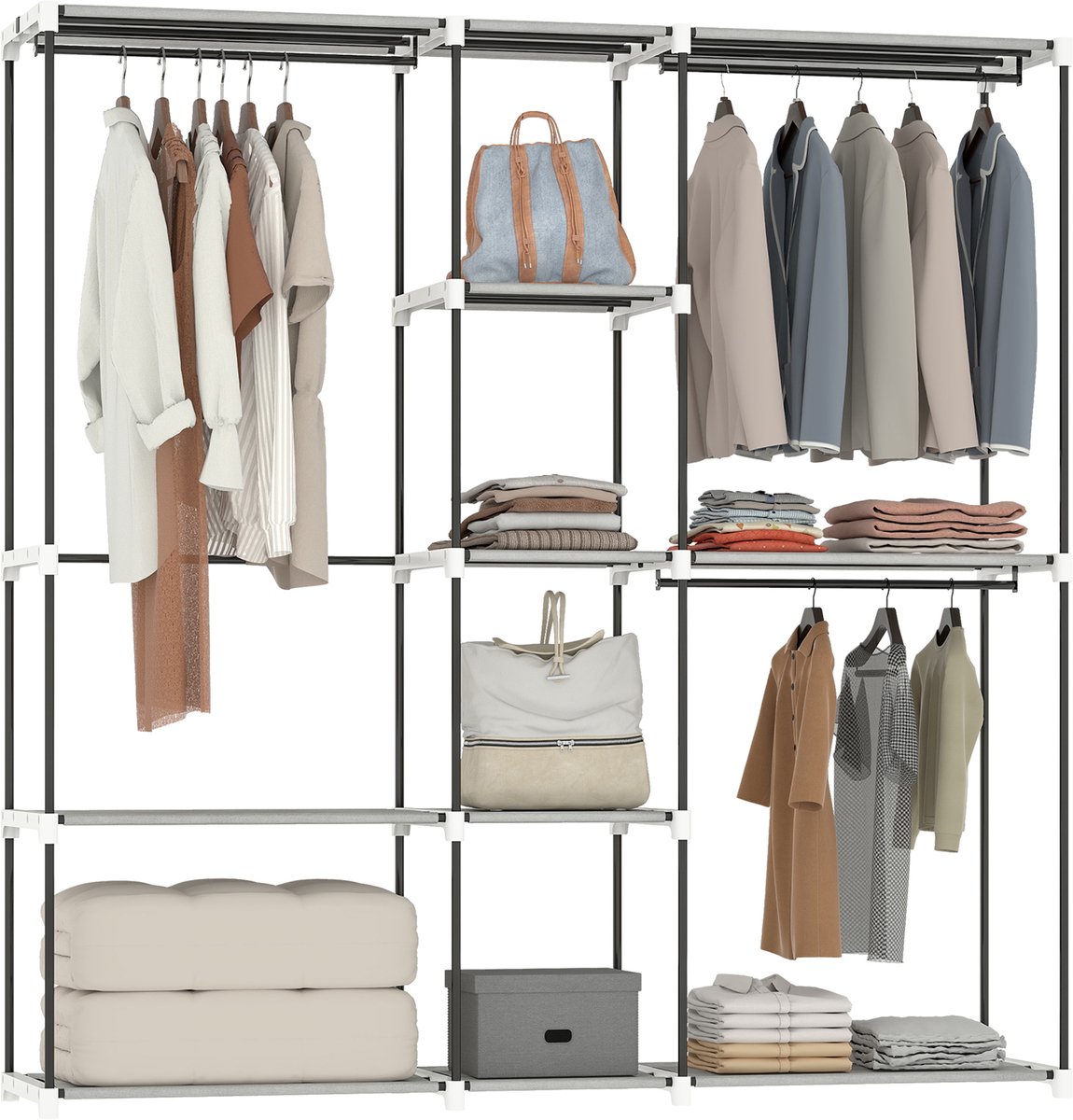 HOMCOM Stoffen Kledingkast - Vliesstof - 182x43x185cm - Grijs