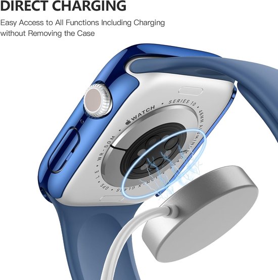 Screen Protector - Hoesje Blauw Geschikt voor Apple Watch Series 10 & Series 11 - 46mm Beschermmend Hoesje Full Cover Hard Case
