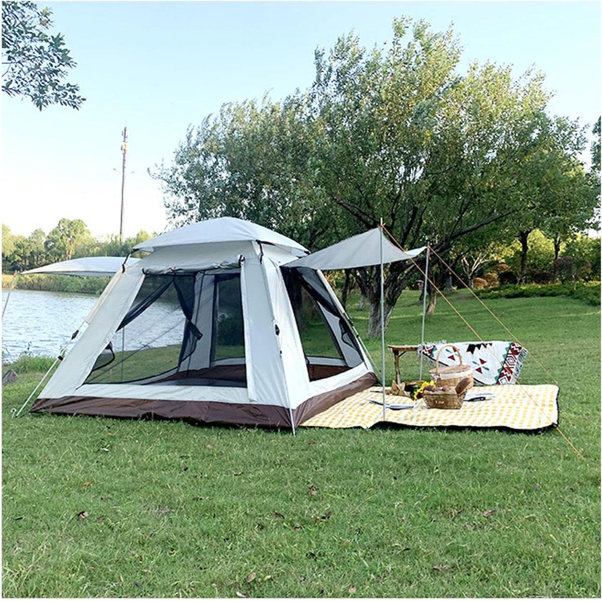 Tent 4 Personen - Grote Tent - Kamperen Buiten - Waterdicht Ontwerp - Ruim En Stabiel - Groen