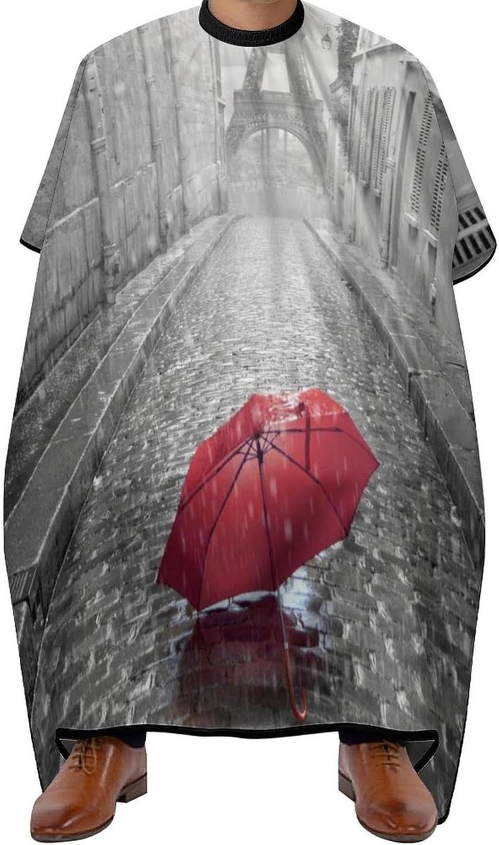 Kapperscape - Haarknipschort Kapmantel - Haar Knippen - Verstelbare Nekband - One Size - Eiffeltoren Paraplu Print
