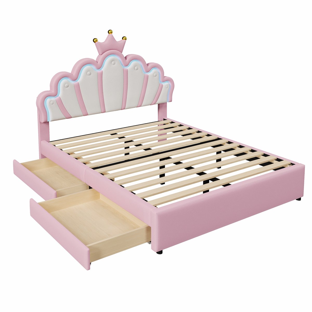 COVREO Bedframe 140x200 cm roze, PU/MDF, kroonvorm, zonder matras Pink