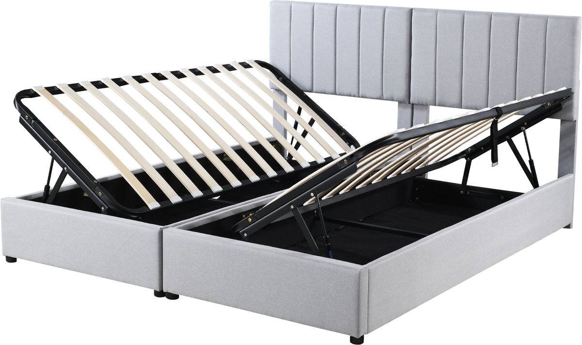 COVREO Bedframe 180x200 cm grijs, hydraulisch met opbergruimte, zonder matras