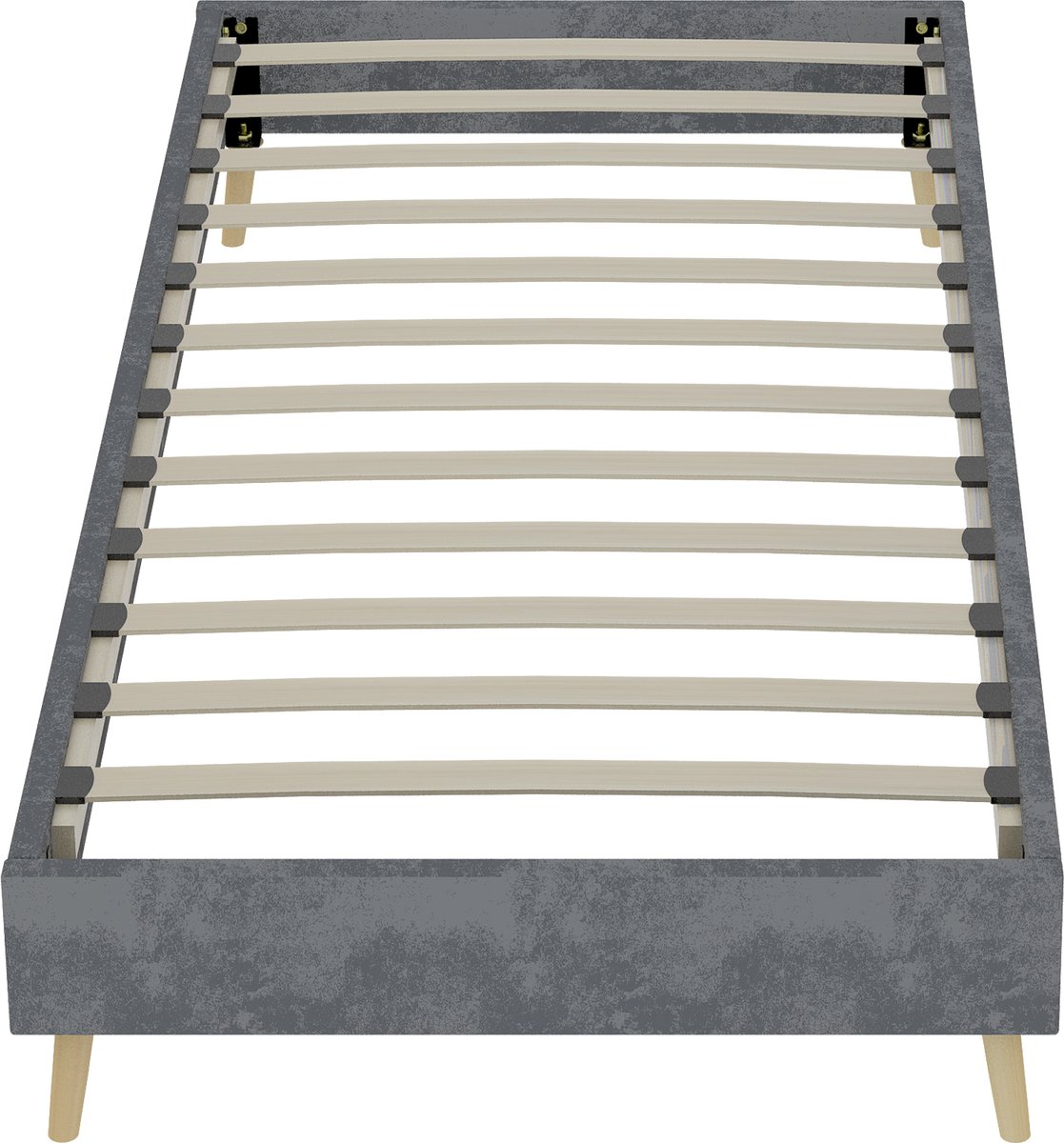 COVREO Bed 90x200 cm grijs stof en metaal laag model voor eenpersoonsmatras