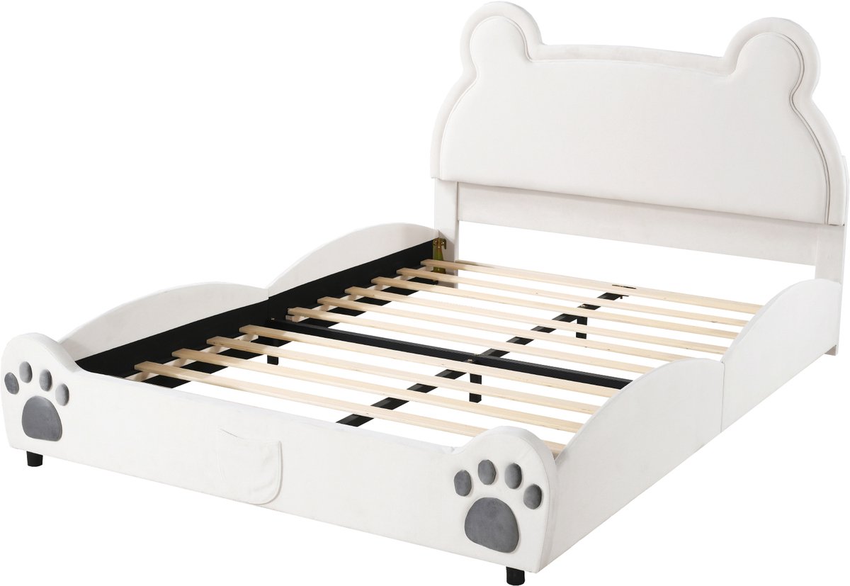 COVREO Bed 140x200 cm 210x140 cm wit stof in beervorm zonder matras