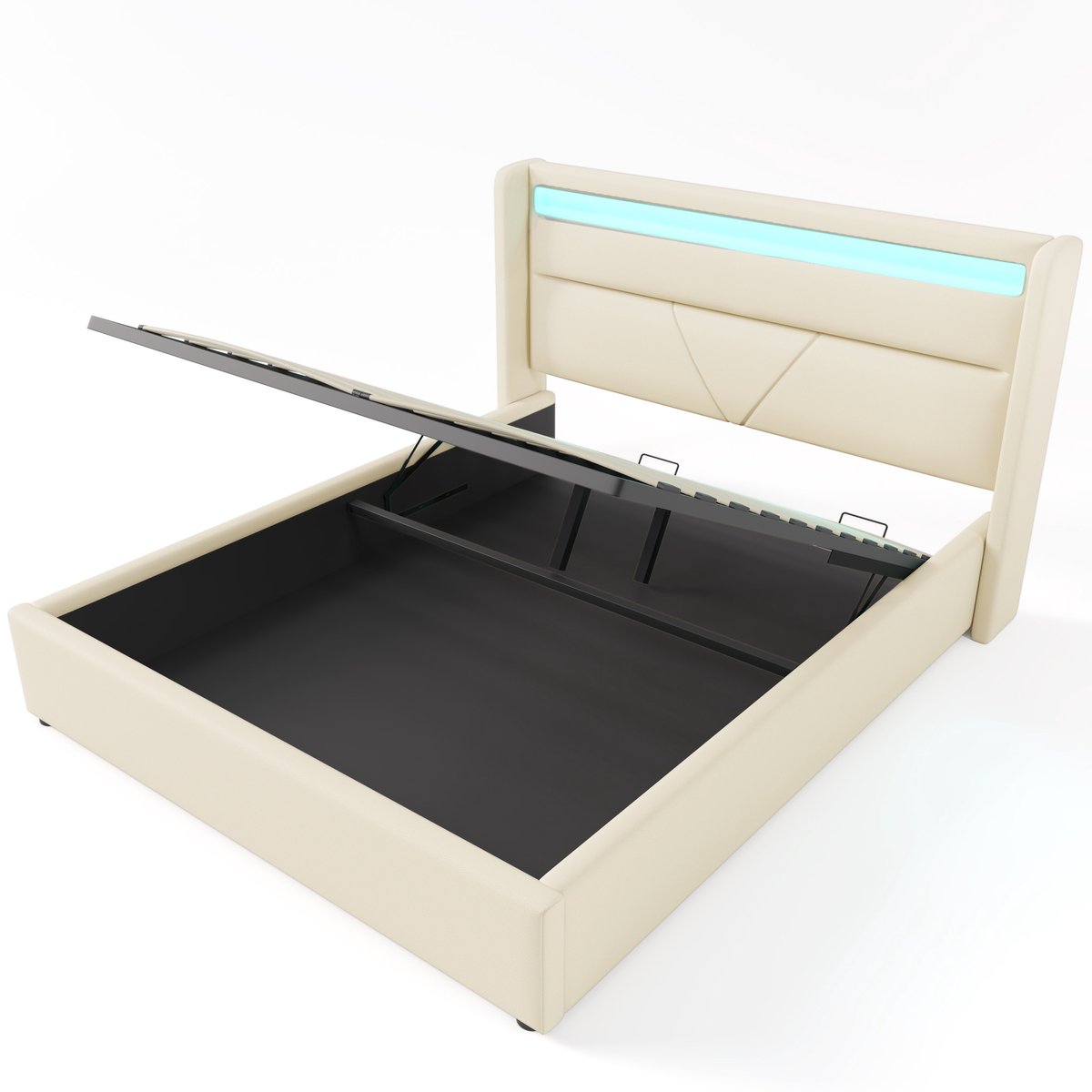 COVREO Bedframe 140x200 cm wit PU met LED en opbergruimte zonder matras