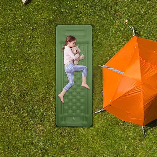 Slaapmat Camping - Kampeer Matras - Outdoor Slapen - Ingebouwde Voetpomp - 11 cm Dik - Olijfgroen — afbeelding 3