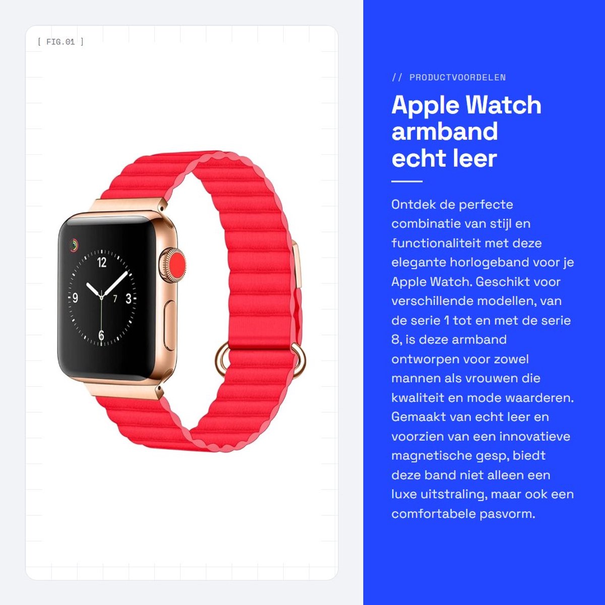 Dailygoods - Apple Watch armband - echt leer - magnetische gesp - 49 mm 45 mm 44 mm 42 mm 41 mm 40 mm 38 mm - horlogeband voor mannen en vrouwen - mode