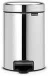 Brabantia NewIcon prullenbak, 3L, briljant staal, met zwart voetpedaal.