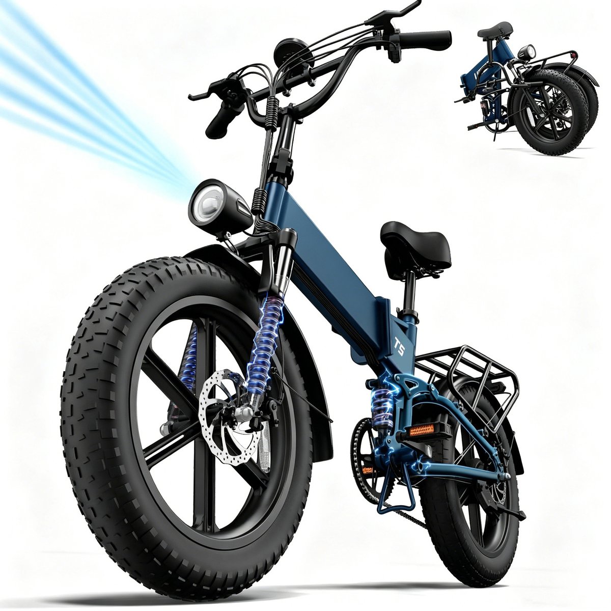 Qekud T5 Elektrische Vouwfiets - 20 Inch Fatbike met 7 Versnellingen - 48V 13Ah Accu - Remlichten & Richtingaanwijzers - Vierpoot Vering & Schijfremmen - Grote Actieradius