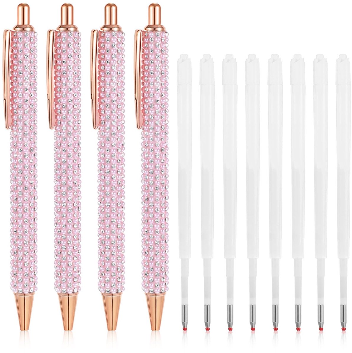 Dailygoods- Balpen 4 stuks - Roze Parelpen - Zwarte Inkt - Schrijfpen - Uniek Ontwerp - Hoogwaardig Glas/IJzer/ABS - Schrijfpennen