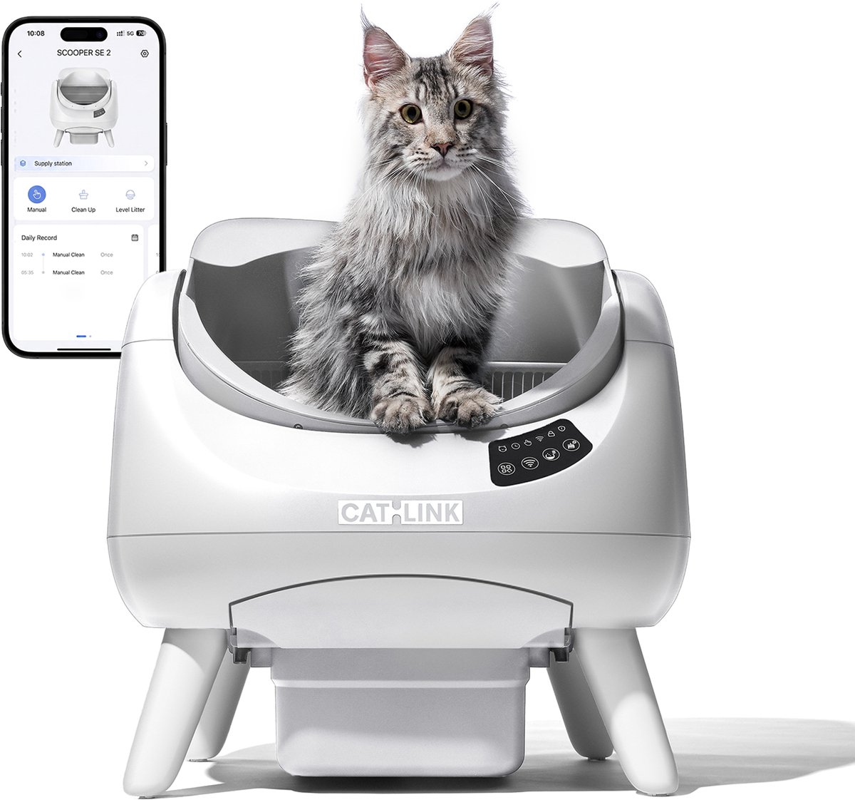 CATLINK Open X - Open Top Zelfreinigende Automatische Kattenbak Wit