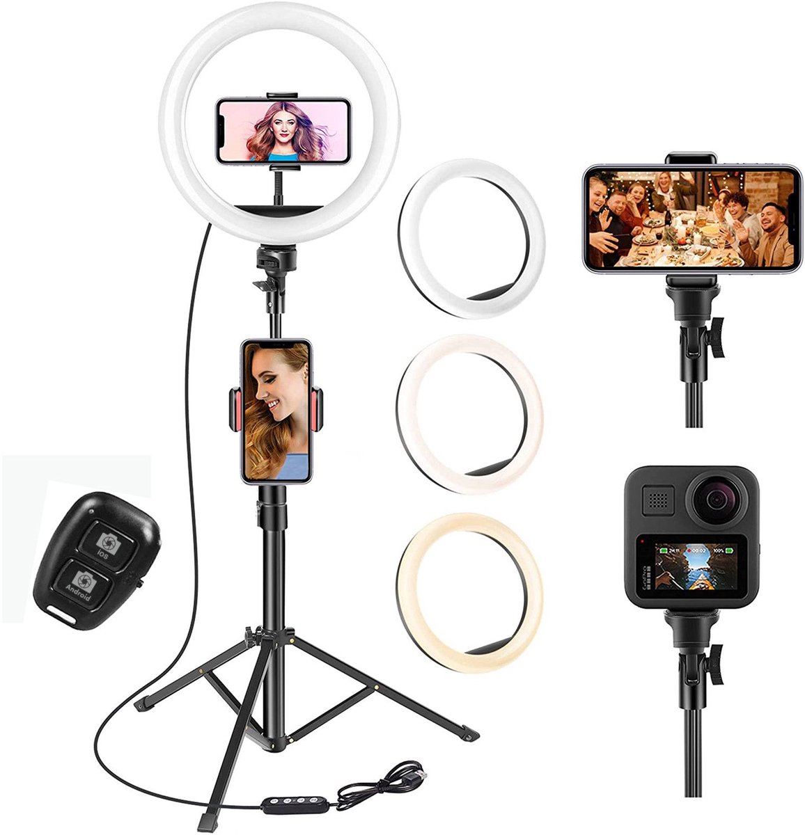 10 inch LED Softlight Ring - Statiefhoogte 42-160 cm - 3 Kleurtemperatuurstanden - Helderheid Regelbaar - Bluetooth Afstandsbediening - Draaibaar in Meerdere Richtingen - Geschikt voor Selfies, Video en Livestreams