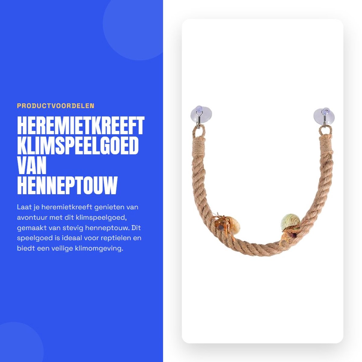 Dailygoods- Klimspeelgoed - Henneptouw - Eenvoudig te installeren - Antislip - Hoog draagvermogen - Verstelbaar - Verhoogt bewegingsruimte - Reptielenklimtoestel