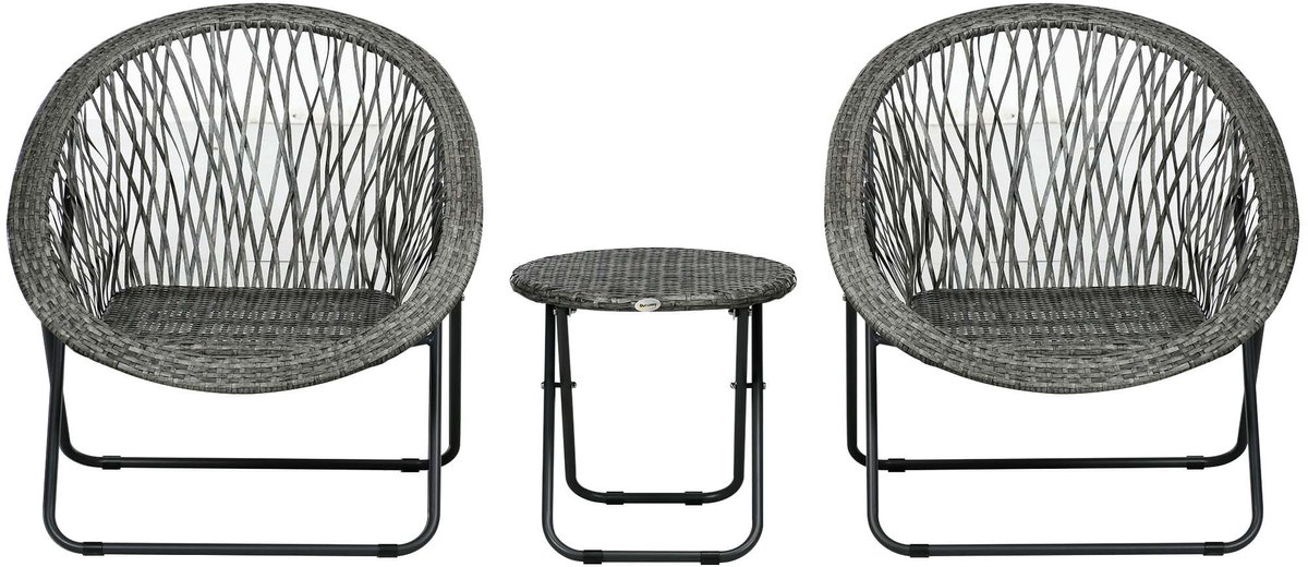 Tuin- en balkonmeubilair set 3-delige set tuin tafelstoel combinatie met 1 tafel 46x46x43cm en 2 stoelen 76x77x78cm grijs inklapbaar opvouwbaar ontwerp ruimtebesparend stevig duurzaam metalen frame eenvoudig te reinigen geschikt voorterras tuin