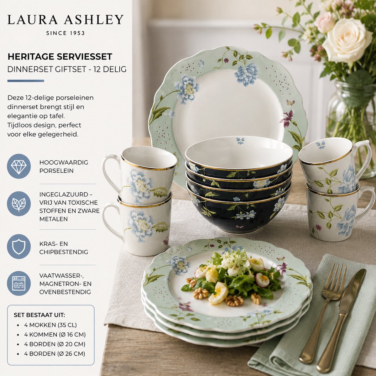 Laura Ashley Blueprint Collectables Mok - Koffiemok - Theemok - 32 cl - Candy Stripe