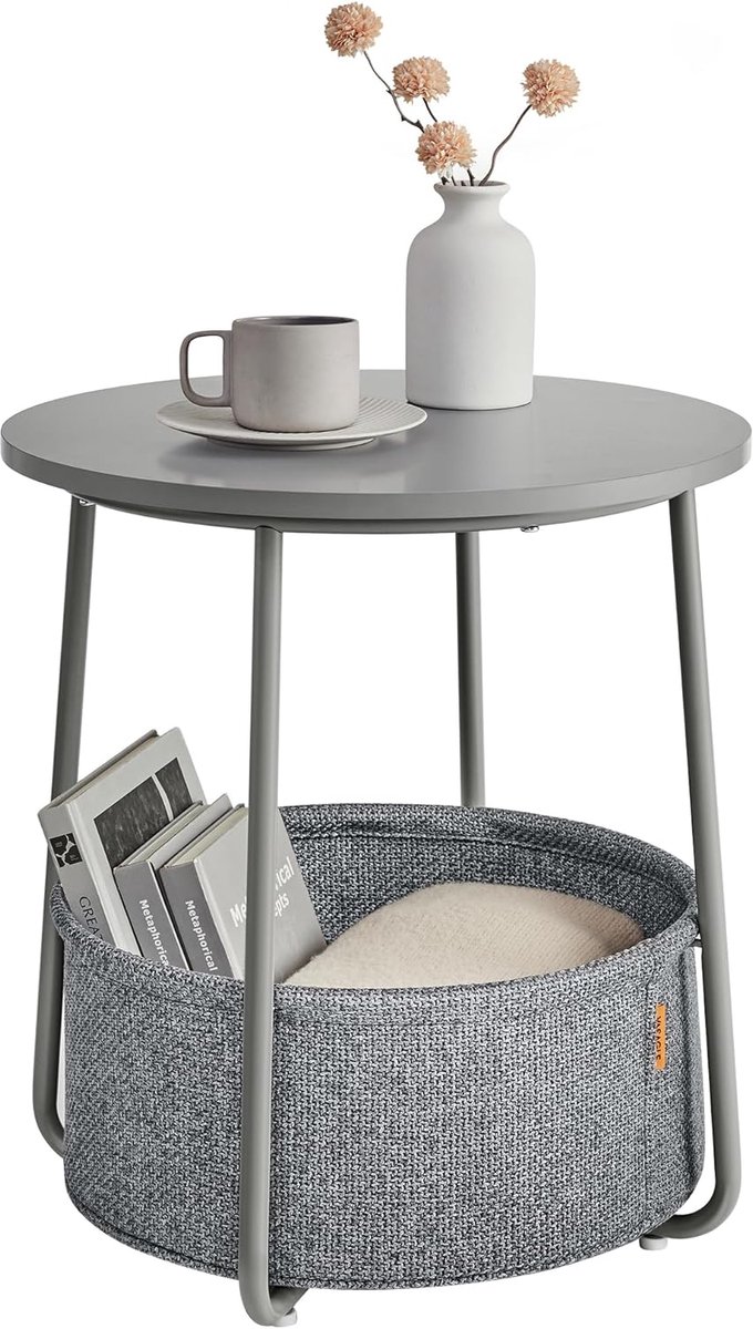 Vasagle Bijzettafel - Bijzettafeltjes Woonkamer - Stoffen Mand met Opbergruimte - Voor Woonkamer Slaapkamer Duifgrijs-Leigrijs