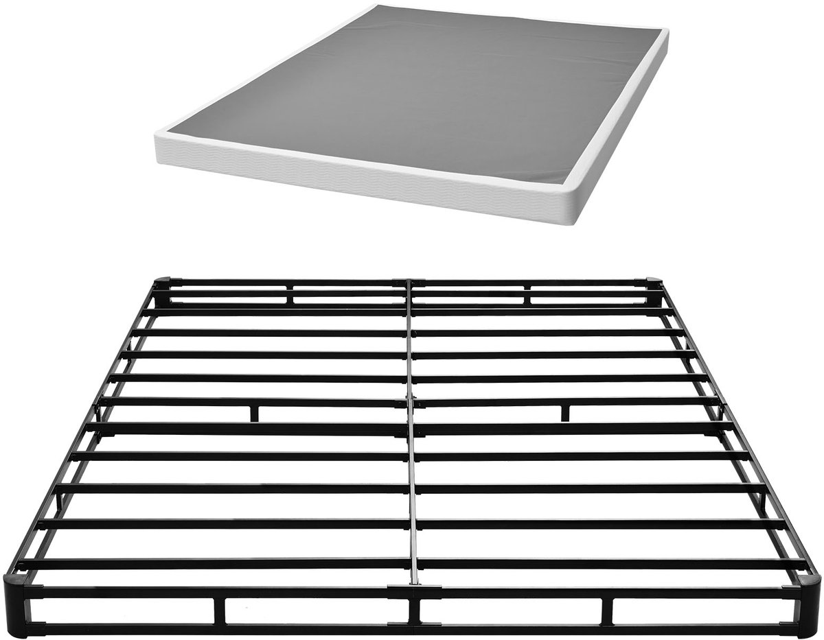 Vevor Box Spring, Queen Size Bed Frame met Wasbare Stoffen, Heavy Duty Metal Frame voor Queen Bed, 102 mm Matrasbasis, 1587.57 kg Max Weegcapaciteit, Eenvoudige Montage, 2010 X 1510 X 102 mm Zwart
