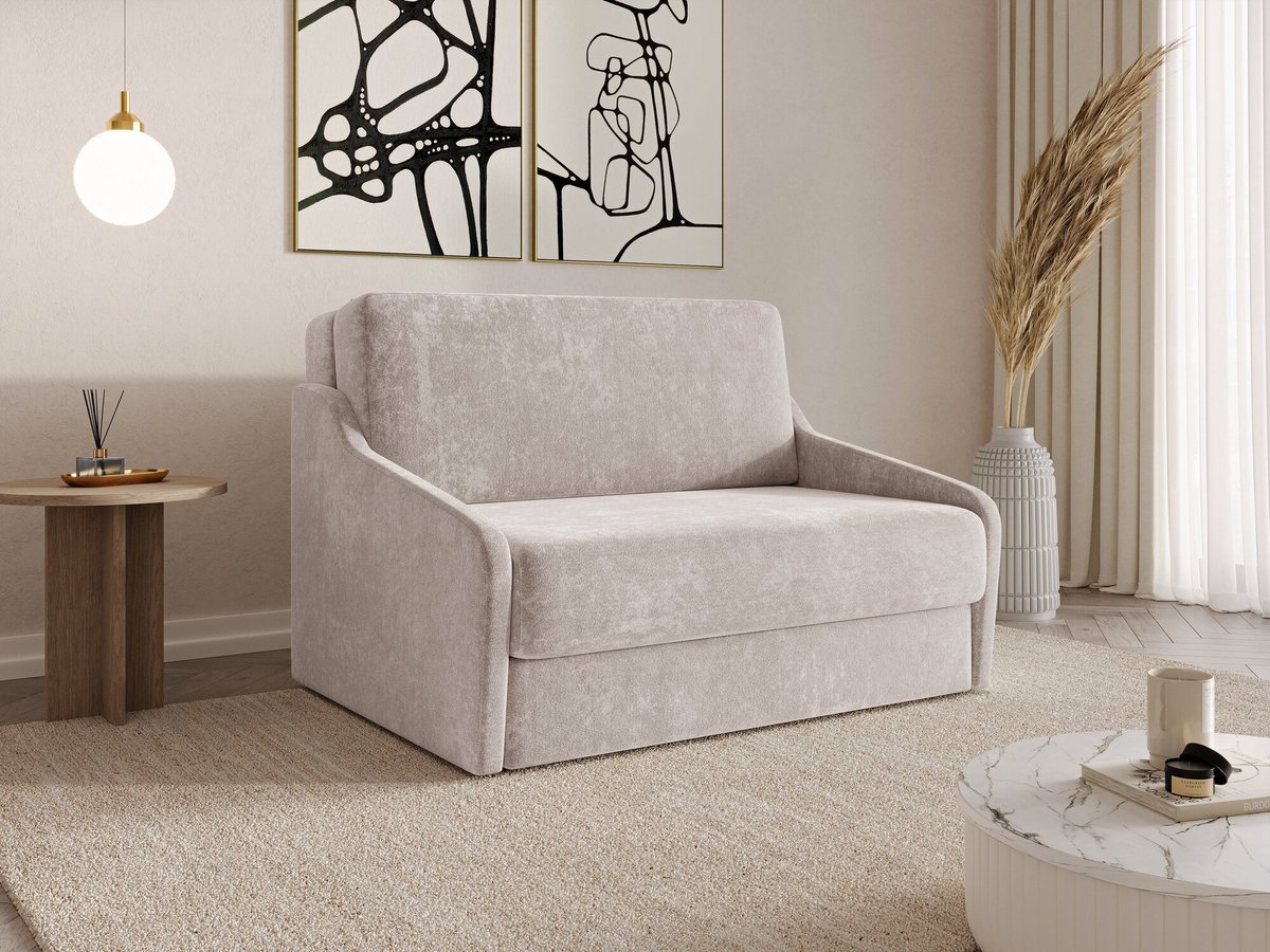 AJE Meubles B.V. FLY 120 - Slaapbank - Compact en Multifunctioneel - 135 x 115 x 90 cm - Eenvoudig Uitklapbaar & Decoratieve Stiksels - Beige (VIBE 08)