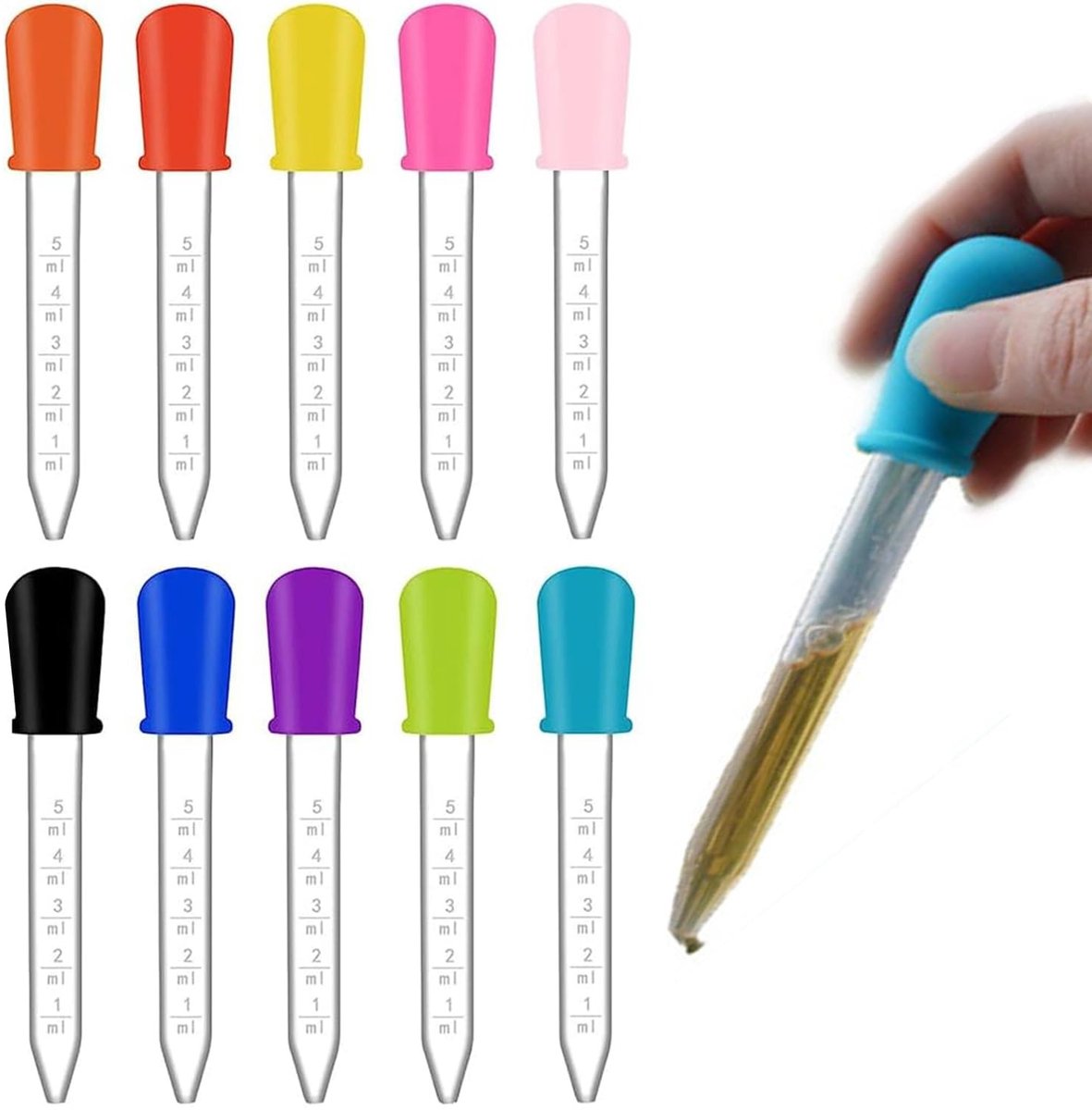 Dailygoods- Druppelpipetten 10 stuks - Kunststof/Siliconen - Vloeistofdruppelaar - Voor Kinderen - Voedselveilig - BPA-vrij - Creatieve Activiteiten - Pipetten