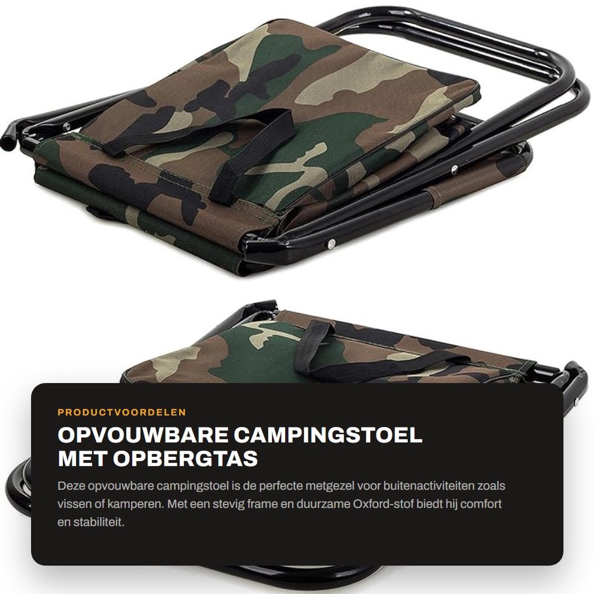 Dailygoods- Campingstoel opvouwbaar - Vissersstoel - Klapstoel - Tuinstoel - Oxford-stof - 34 x 25 x 58 cm - Duurzaam frame - Vouwstoel