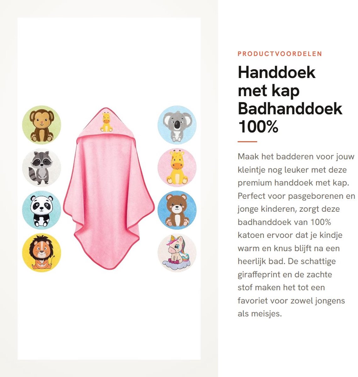 Dailygoods- Handdoek met Kap - 100% Katoen - OEKO-TEX - Babyhanddoek - Badhanddoek - Luxe Zachtheid - 80x80 cm - Badponcho