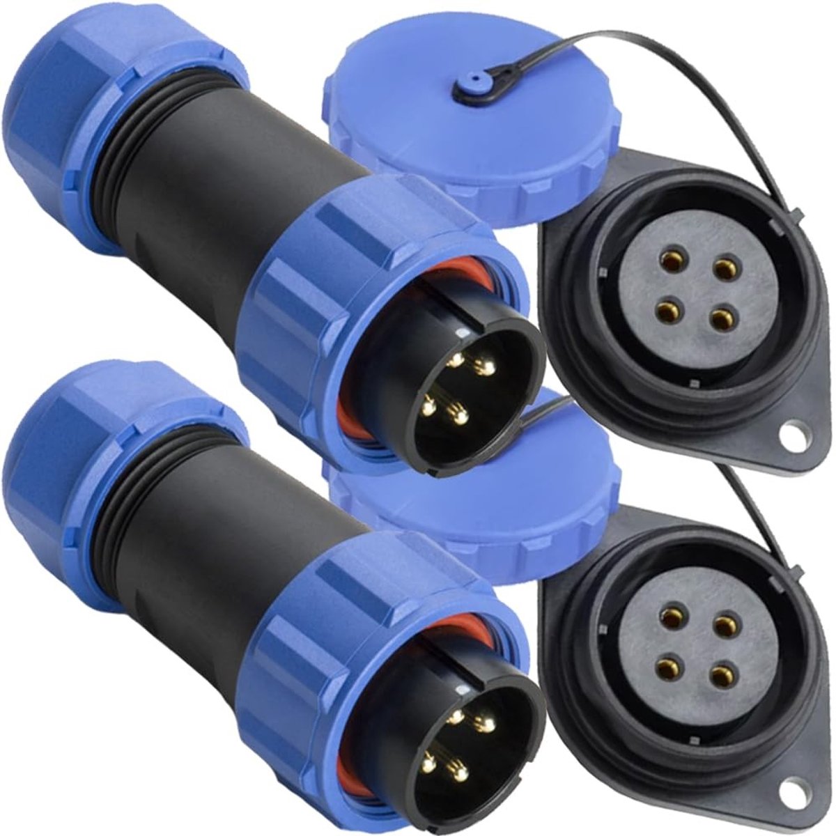Dailygoods- Stekkerbus IP67 Waterdicht - 4-polige Aansluiting - 21 mm Paneelmontage - Geanodiseerd Aluminium - 2 Stuks - Temperatuurbereik -40 tot +85 °C - Connector