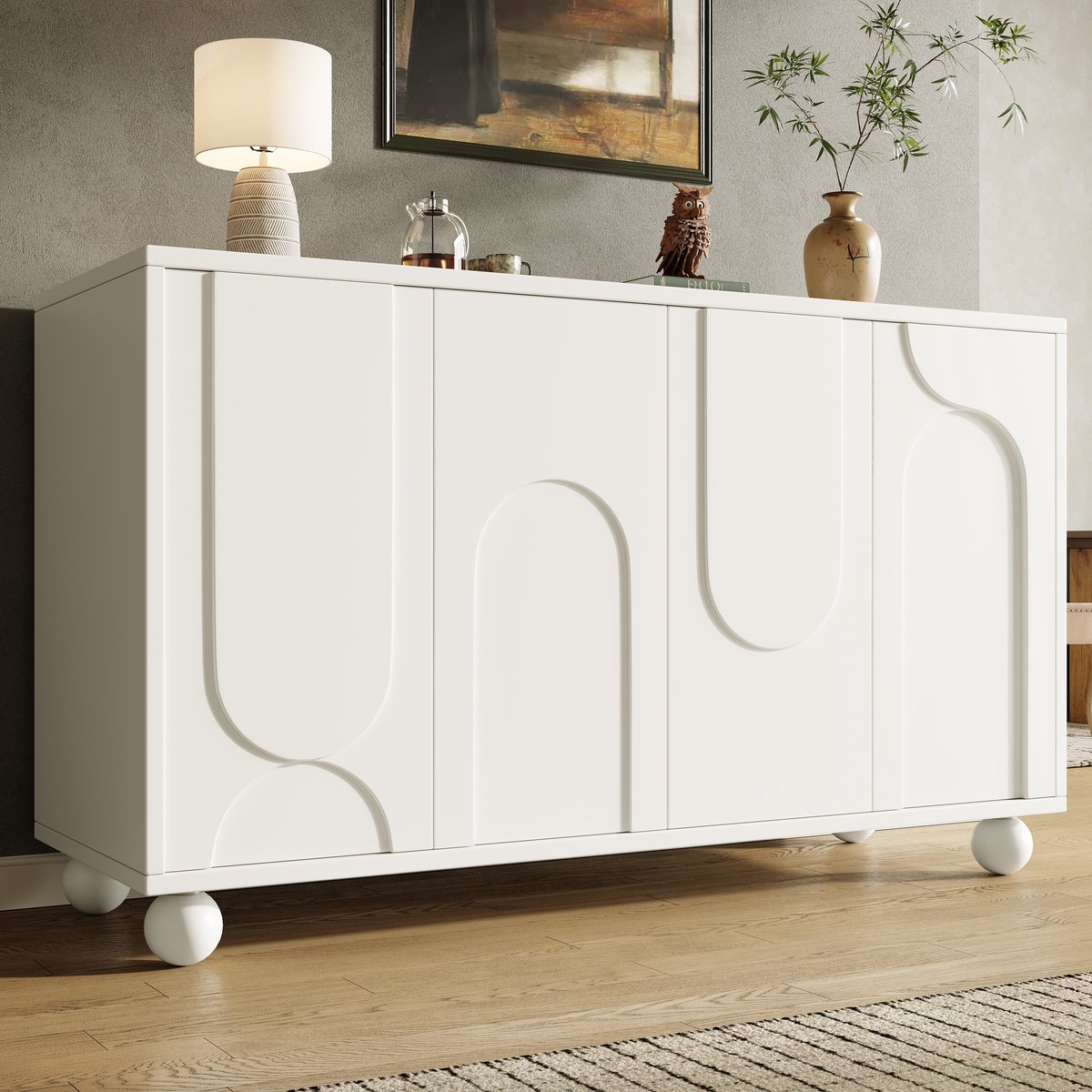 DESMIU Dressoir - Opbergkast Met Verstelbare Plank En Kantelbeveiliging - Voor Woonkamer En Eetkamer - MDF - 120x35x71 Cm - Wit