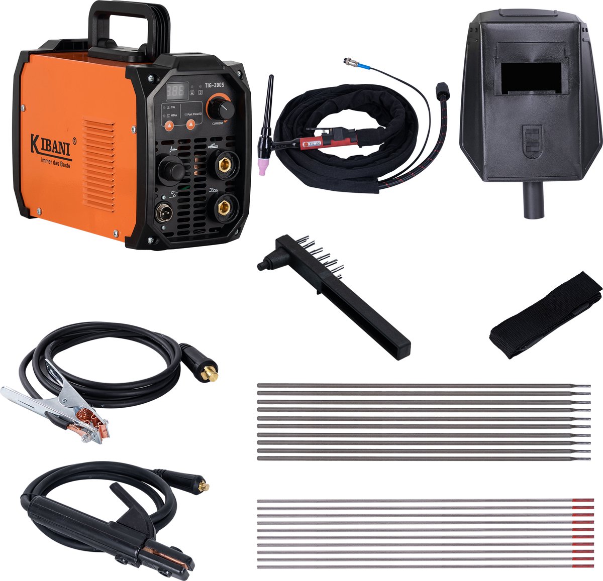 Kibani Lasapparaat TIG-200S incl. 4 kg laselektroden & 40 wolfraamelektroden - TIG & MMA Lasapparaat tot 4.0 mm - IGBT-Inverter-Technologie - Compact en Lichtgewicht - Elektrisch Lasapparaat 220V - RVS / Elektrode Lassen