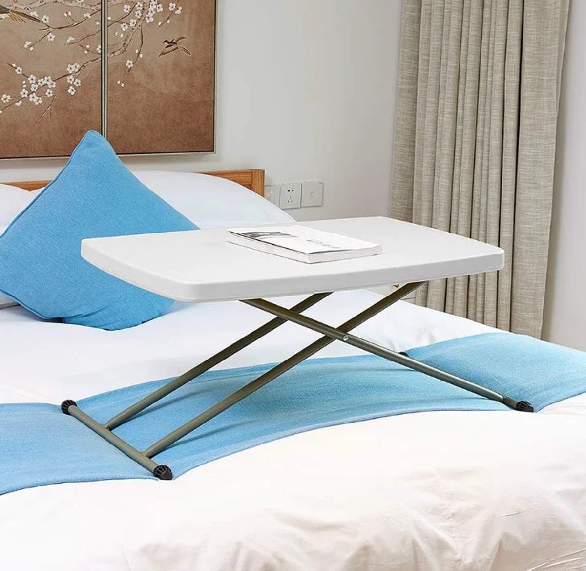 Dailygoods Witte opklaptafel - plastic tuintafel - hoogteverstelbaar - camping, picknick - geschikt voor binnen en buite