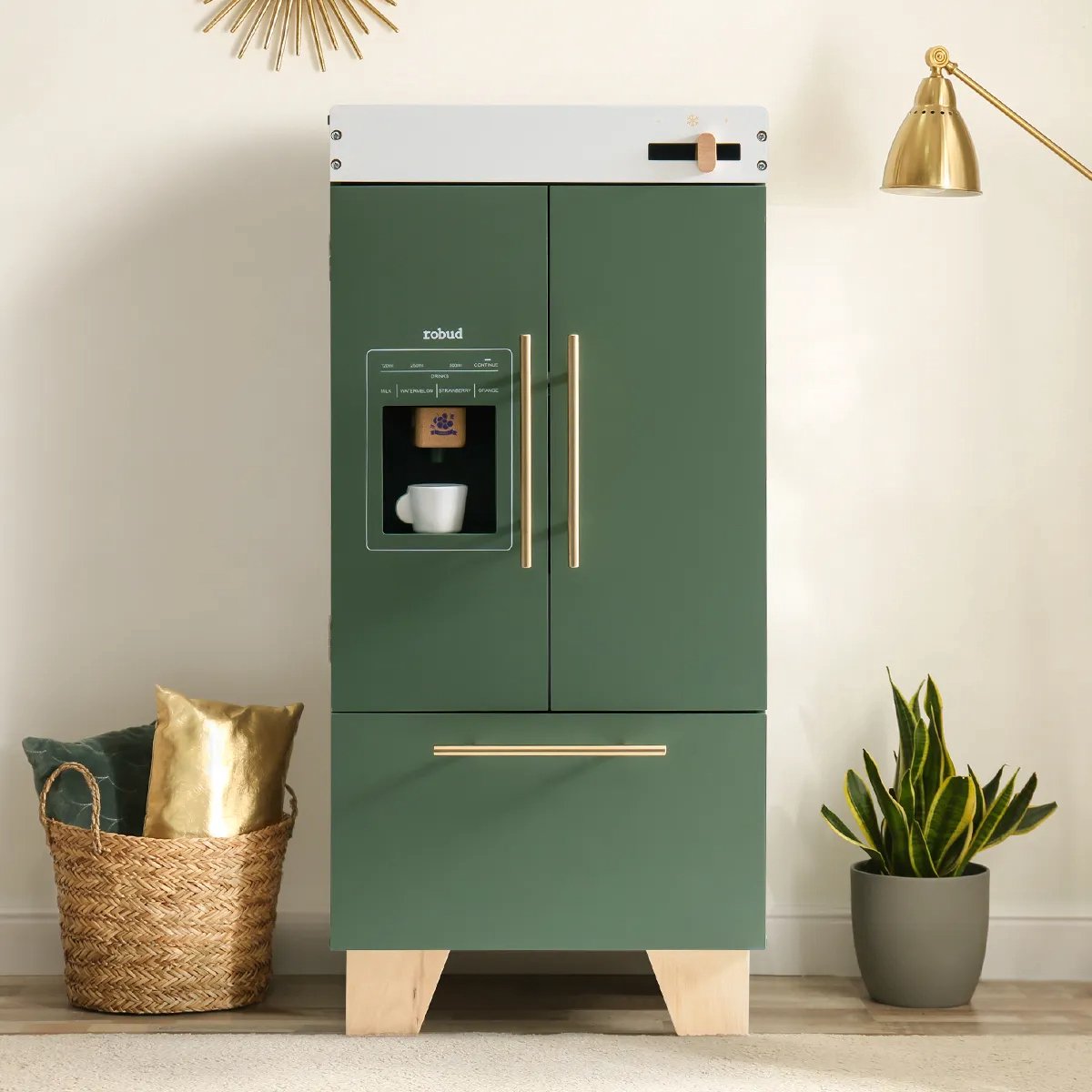 ROBOTIME - ROBUD Vintage groene koelkast voor kinderkeuken-speelset met accessoires - Speelgoedkoelkast voor peuterskeuken - Perfect cadeau voor kinderen vanaf 3 jaar