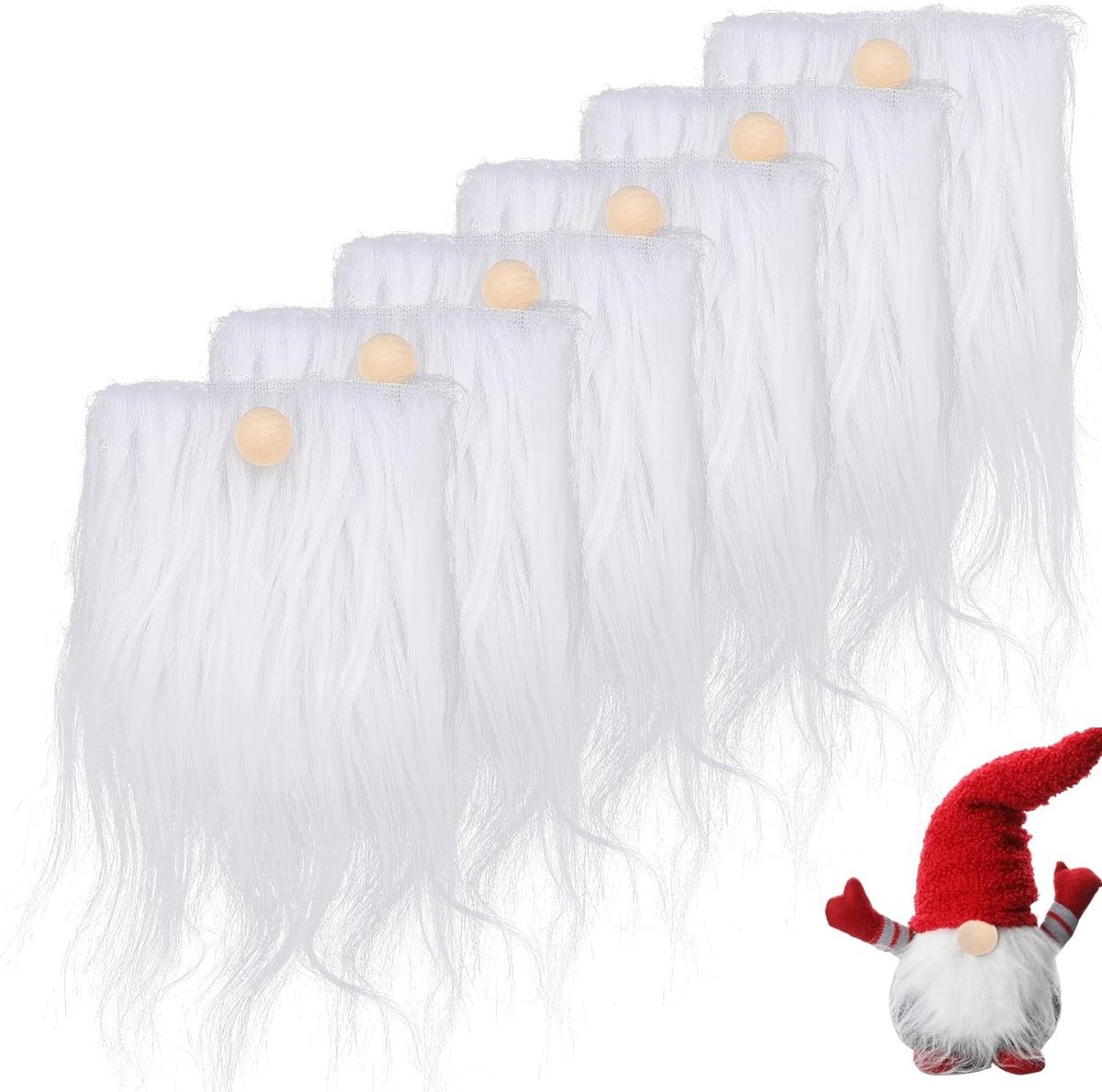 Dailygoods- Dwergenbaard Voorgesneden - Kunstbont - Houten Ballen - Knutselset - Carnaval/Kerstdecoratie - Zacht en Comfortabel - Kabouterbaard